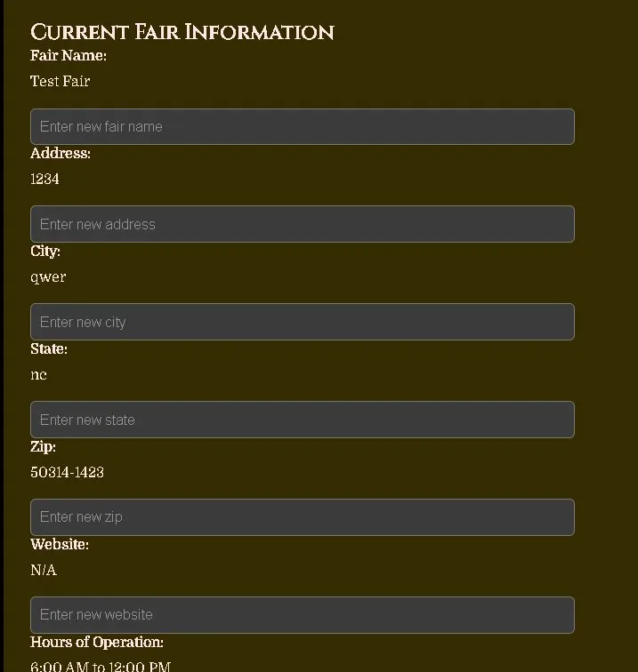 Fair update form showing basic info fields