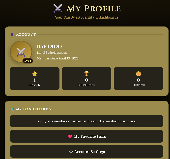 FairQuest completed profile
