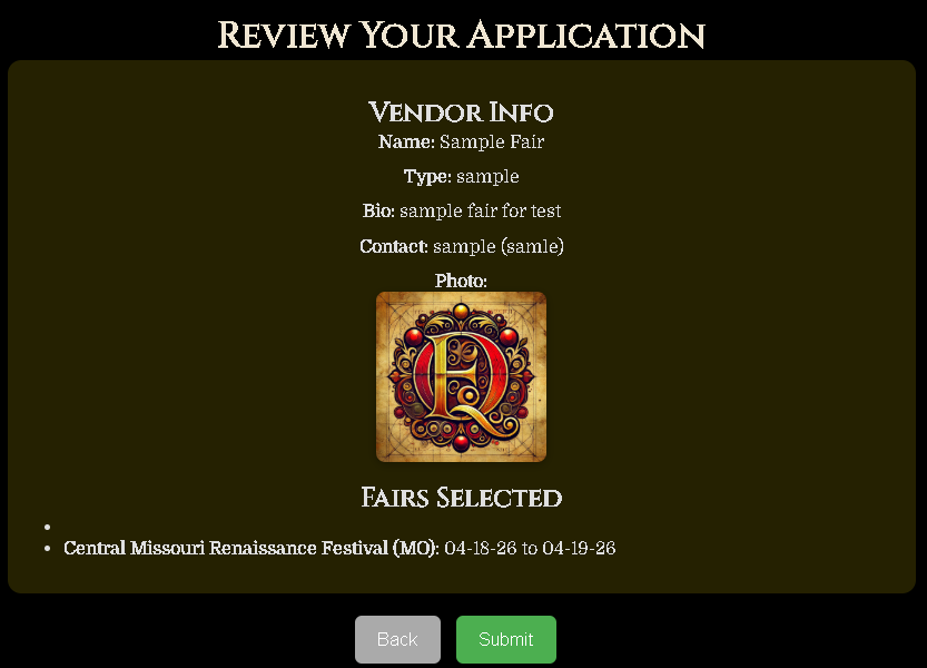 Application review page