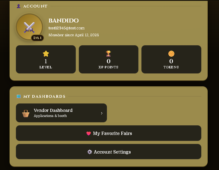 Performer Dashboard button on profile page