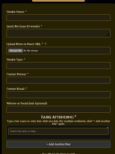 Vendor profile information form